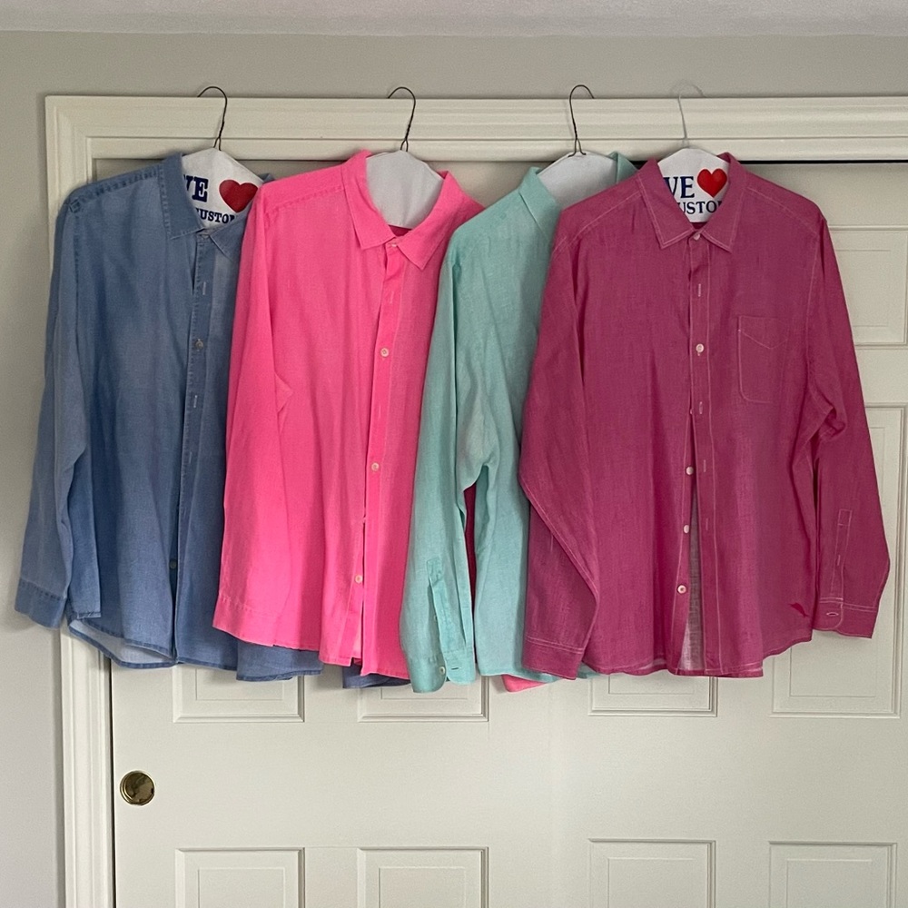 Tommy Bahama 100% linen long sleeve button down men’s shirts.